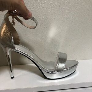 Silver High Heel Platform Sandals with Ankle Strap